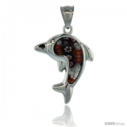 Stainless Steel Millefiori Dolphin Pendant, 1 3/16 in tall, w/ 30 in Chain