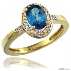 14k Yellow Gold Diamond London Blue Topaz Ring 1 ct 7x5 Stone 1/2 in wide