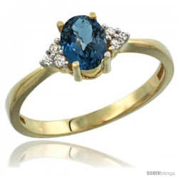 14k Yellow Gold Ladies Natural London Blue Topaz Ring oval 7x5 Stone Diamond Accent