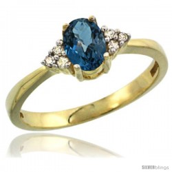 14k Yellow Gold Ladies Natural London Blue Topaz Ring oval 6x4 Stone Diamond Accent