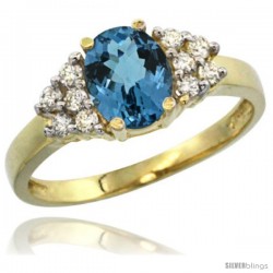 14k Yellow Gold Ladies Natural London Blue Topaz Ring oval 8x6 Stone Diamond Accent