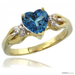 14k Yellow Gold Ladies Natural London Blue Topaz ring Heart shape 7x7 Stone Diamond Accent