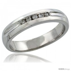 10k White Gold Men's Diamond Ring Band w/ 0.10 Carat Brilliant Cut Diamonds, 3/16 in. (4.5mm) wide