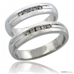 10k White Gold 2-Piece His (4.5mm) & Hers (4.5mm) Diamond Wedding Ring Band Set w/ 0.20 Carat Brilliant Cut Diamonds