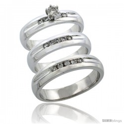 10k White Gold 3-Piece Trio His (4.5mm) & Hers (4.5mm) Diamond Wedding Ring Band Set w/ 0.45 Carat Brilliant Cut Diamonds