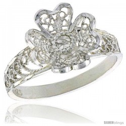 Sterling Silver Flower w/ Heart-shaped Petals Filigree Ring, 1/2 in