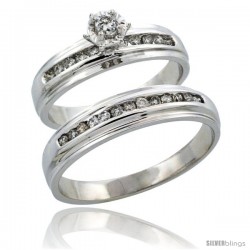 10k White Gold 2-Piece Diamond Ring Band Set w/ Rhodium Accent ( Engagement Ring & Man's Wedding Band ), w/ 0.40 Carat