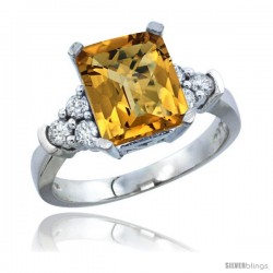 10K White Gold Natural Whisky Quartz Ring Emerald-shape 9x7 Stone Diamond Accent