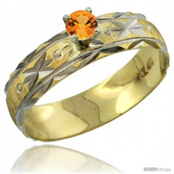 10k Gold Ladies' Solitaire 0.25 Carat Orange Sapphire Engagement Ring Diamond-cut Pattern Rhodium Accent, 3/16 -Style 10y506er