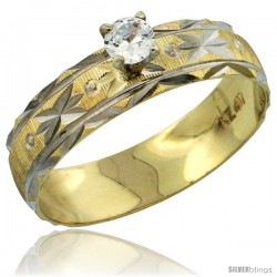 10k Gold Ladies' Solitaire 0.25 Carat White Sapphire Engagement Ring Diamond-cut Pattern Rhodium Accent, 3/16 -Style 10y506er