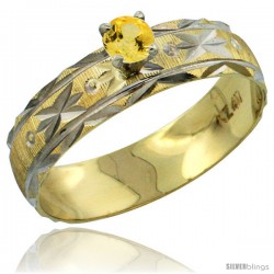 10k Gold Ladies' Solitaire 0.25 Carat Yellow Sapphire Engagement Ring Diamond-cut Pattern Rhodium Accent, 3/16 -Style 10y506er