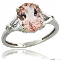 14k White Gold Diamond Morganite Ring 2.4 ct Oval Stone 10x8 mm, 3/8 in wide