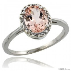 14k White Gold Diamond Halo Morganite Ring 1.2 ct Oval Stone 8x6 mm, 1/2 in wide