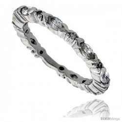 Sterling Silver Cubic Zirconia Eternity Band Ring Marquise Cut 4x2mm Rhodium finish