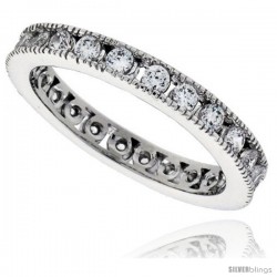 Sterling Silver Cubic Zirconia Eternity Band Ring Brilliant Cut Channel set 2mm Rhodium finish