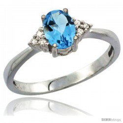 14k White Gold Ladies Natural Swiss Blue Topaz Ring oval 7x5 Stone Diamond Accent