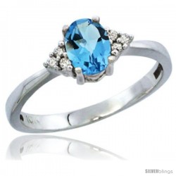 14k White Gold Ladies Natural Swiss Blue Topaz Ring oval 6x4 Stone Diamond Accent