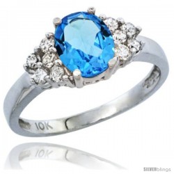 14k White Gold Ladies Natural Swiss Blue Topaz Ring oval 8x6 Stone Diamond Accent