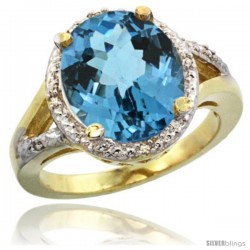 14k Yellow Gold Ladies Natural London Blue Topaz Ring oval 12x10 Stone Diamond Accent