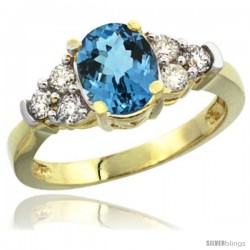 14k Yellow Gold Ladies Natural London Blue Topaz Ring oval 9x7 Stone Diamond Accent