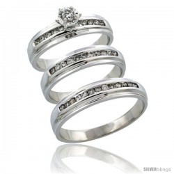 10k White Gold 3-Piece Trio His (5mm) & Hers (5mm) Diamond Wedding Ring Band Set w/ 0.57 Carat Brilliant Cut Diamonds