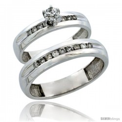 10k White Gold 2-Piece Diamond Ring Band Set w/ Rhodium Accent ( Engagement Ring & Man's Wedding Band ), w/ 0.42 Carat