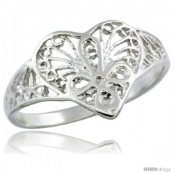 Sterling Silver Filigree Heart Ring, 1/2 in -Style Fr487