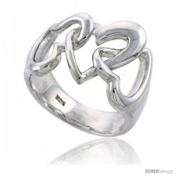Sterling Silver 3 Linked Hearts Ring Flawless finish 9/16 in wide