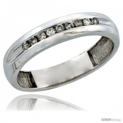 10k White Gold Men's Diamond Ring Band w/ 0.16 Carat Brilliant Cut Diamonds, 3/16 in. (5mm) wide