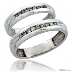10k White Gold 2-Piece His (5mm) & Hers (4mm) Diamond Wedding Ring Band Set w/ 0.27 Carat Brilliant Cut Diamonds
