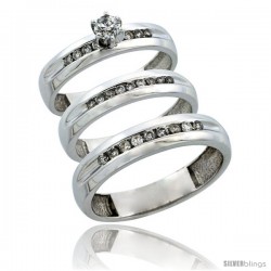 10k White Gold 3-Piece Trio His (5mm) & Hers (4mm) Diamond Wedding Ring Band Set w/ 0.53 Carat Brilliant Cut Diamonds