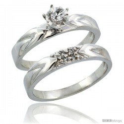 10k White Gold 2-Piece Diamond Engagement Ring Band Set w/ 0.11 Carat Brilliant Cut Diamonds, 1/8 in. (3.5mm) wide