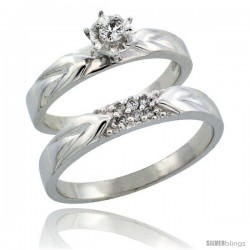 10k White Gold 2-Piece Diamond Ring Band Set w/ Rhodium Accent ( Engagement Ring & Man's Wedding Band ), w/ 0.13 Carat