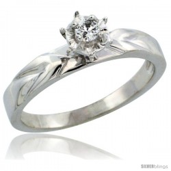 10k White Gold Diamond Engagement Ring w/ 0.07 Carat Brilliant Cut Diamonds, 1/8 in. (3.5mm) wide