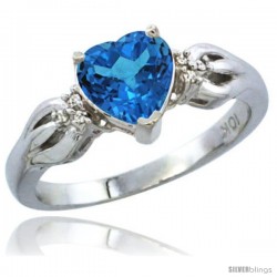 14k White Gold Ladies Natural Swiss Blue Topaz Ring Heart 1.5 ct. 7x7 Stone Diamond Accent