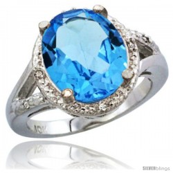 14k White Gold Ladies Natural Swiss Blue Topaz Ring oval 12x10 Stone Diamond Accent