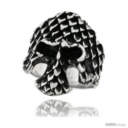 Surgical Steel Biker Skull Ring with Scaly Armor 1 3/16 in wide
