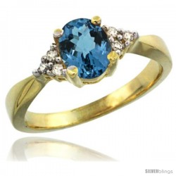 14k Yellow Gold Ladies Natural London Blue Topaz Ring oval 7x5 Stone Diamond Accent -Style Cy405168