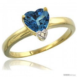 14K Yellow Gold Natural London Blue Topaz Heart-shape 7x7 Stone Diamond Accent