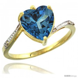 14k Yellow Gold Ladies Natural London Blue Topaz Ring Heart-shape 9x9 Stone Diamond Accent