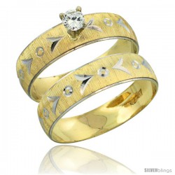 10k Gold Ladies' 2-Piece 0.10 Carat Diamond Engagement Ring Set Diamond-cut Pattern Rhodium Accent, 3/16 in -Style 10y507e2