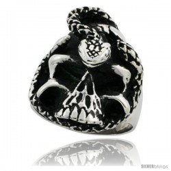 Surgical Steel Biker Skull Ring with Snake 1 3/16 in