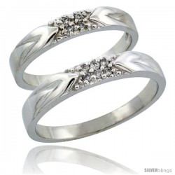 10k White Gold 2-Piece His (3.5mm) & Hers (3.5mm) Diamond Wedding Ring Band Set w/ 0.10 Carat Brilliant Cut Diamonds