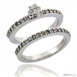 10k White Gold 2-Piece Diamond Engagement Ring Band Set w/ 0.54 Carat Brilliant Cut Diamonds, 3/32 in. (2mm) wide