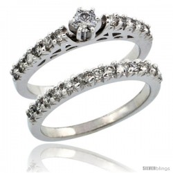 10k White Gold 2-Piece Diamond Engagement Ring Band Set w/ 0.72 Carat Brilliant Cut Diamonds, 3/32 in. (2.5mm) wide