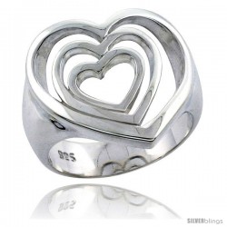 Sterling Silver Cascading Hearts Ring Flawless finish 11/16 in wide