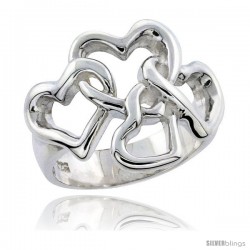 Sterling Silver 4 linked Hearts Flawless finish 5/8 in wide