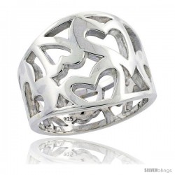 Sterling Silver Cigar Band Ring Cutout Hearts Flawless finish 5/8 in wide