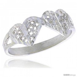 Sterling Silver Double Heart Filigree Ring, 1/4 in