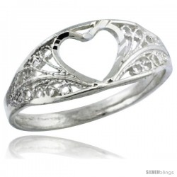 Sterling Silver Heart Cut-out Filigree Ring, 5/16 in